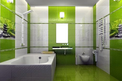 Зеленая плитка в ванной. Фото