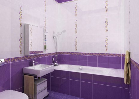 Фиолетовая плитка в ванной комнате. Фото
