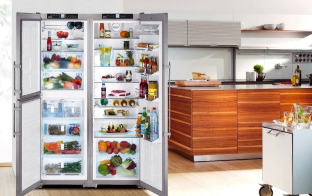 холодильник side by side на кухне. фото