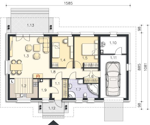 Проект одноэтажного дома _Asti II (LMB90a)