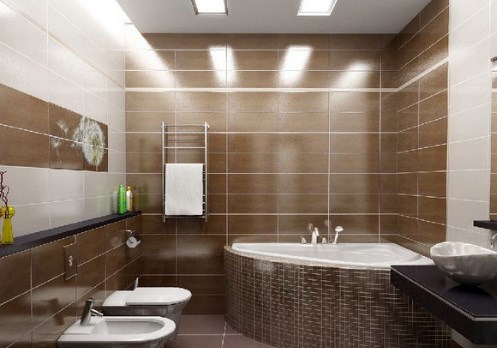 Плитка коричневого цвета в ванной комнате