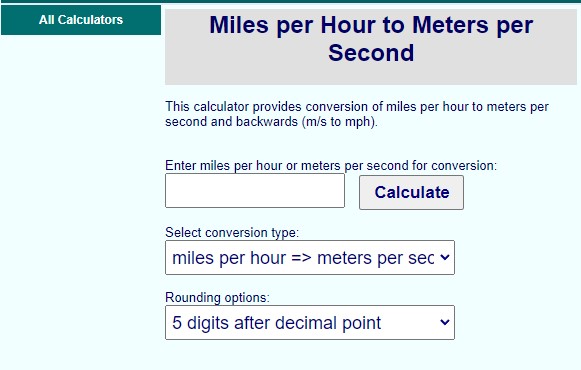 Miles per Hour to Meters per Second